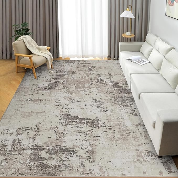 ROYHOME Modern Abstract Area Rug 3x5 Non Slip Non Shedding Rug Low Pile Stain Resistant for Bedroom Living Room,Brown Grey