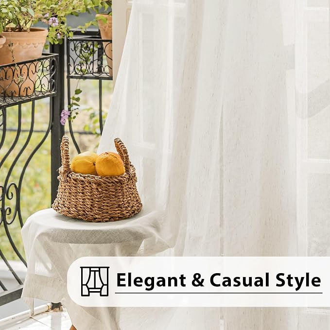 FMFUNCTEX Pinch Pleated Curtains for Bedroom, Flax Beige 72 Inches Long Curtain See Through Panels for Living Room, Natural Window Drapes for Farmhouse, Rod Pocket 2 Panels | Natural Semi Sheer Window Drapes French See Through for Bedroom and Living Ro...