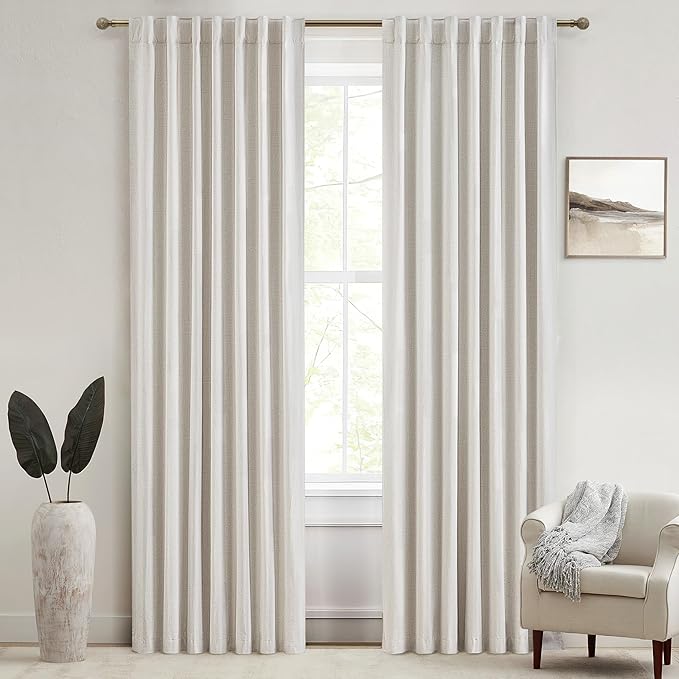 QJmydeco Buttercream Living Room Curtains 102 Inches Long for 103 Inch Tall Window Drapes 100% Blackout Curtains for Bedroom Noise Reduction Curtains Farmhouse Style 2 Panels Beige Wheat Oatmeal