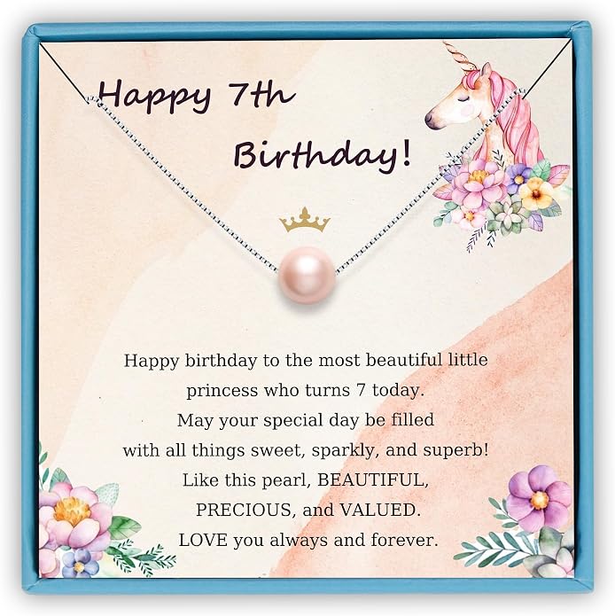 Sereney Sterling Silver Birthday Gifts for Girls Women, Pearl Necklace as 7 9 10 11 13 15 16 18 21 30 40 50 60 Year Old Birthday Gifts, Single Pearl Necklace as Bday Gifts for Friends