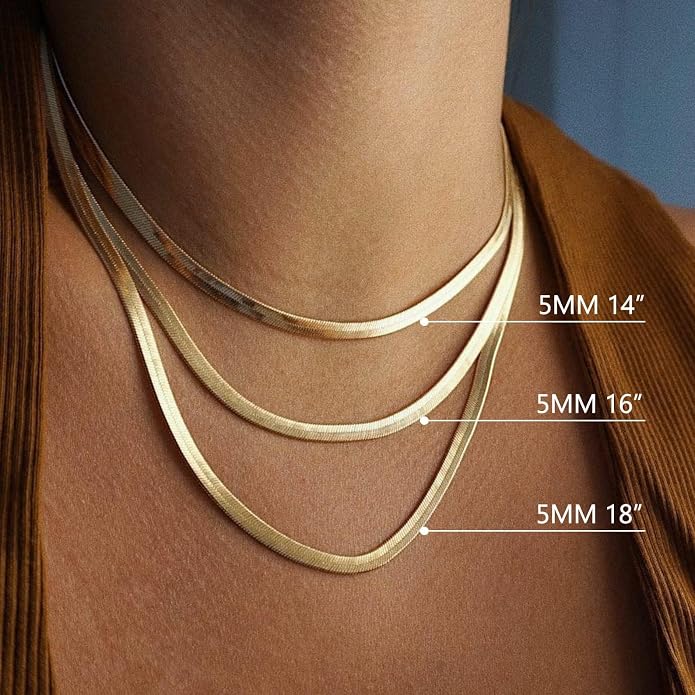 NECOCY 14K Gold Plated Necklaces for Women, Dainty Gold Herringbone Choker Necklace Thin Layered Snake Chain Jewelry for Gifts