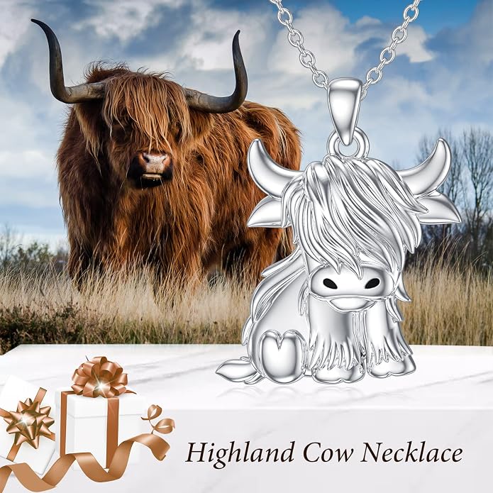 Highland Cow Gifts for Women 925 Sterling Silver Highland Cow Birthstone Necklace Fluffy Cow Jewelry Gifts Birthday Christmas