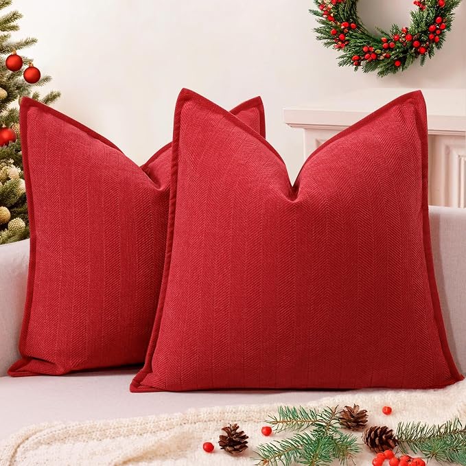 ZWJD Red Pillow Covers 26x26 Set of 2 Chenille Throw Red Pillows Cushion Covers with Elegant Design Soft and Luxurious Decorative Pillows for Couch, Bed, and Home Decor