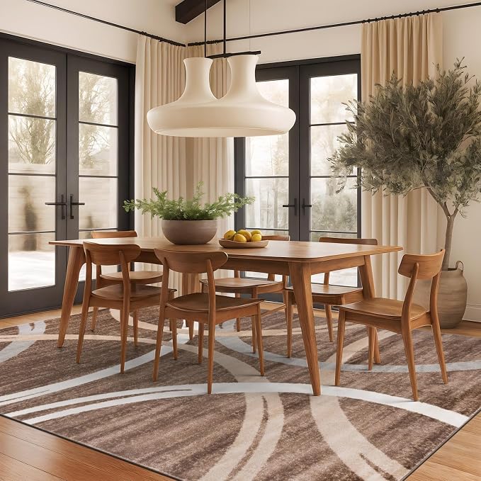 Rugshop Wavy Circles Modern Non-Shedding Area Rug Brown 10' x 14'