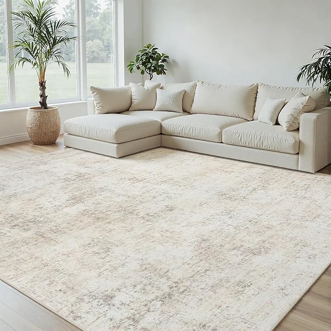 6x9 Area Rugs Living Room Rug Modern Abstract Neutral Washable Rugs Non Slip Soft Carpet Large Area Rug Low Pile Stain Resistant Non Shedding for Bedroom Nursery Dining Room Home Office Beige