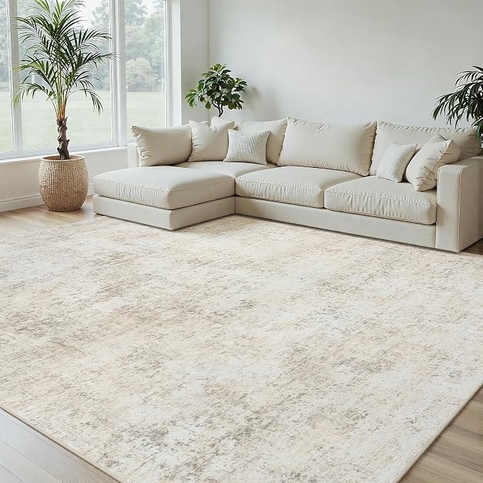 5x7 Area Rugs Living Room Rug Modern Abstract Neutral Washable Rugs Non Slip Soft Carpet Large Area Rug Low Pile Stain Resistant Non Shedding for Bedroom Nursery Dining Room Home Office Beige