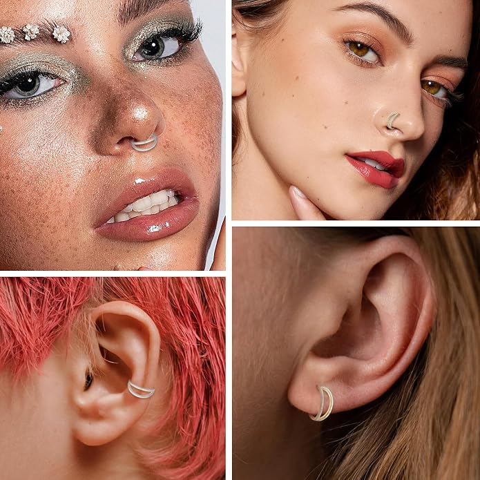 316L Surgical Steel Septum Clicker Ring Nose Ring Hoop Sleeper Hoop Earring Helix Rook Conch Cartilage Daith Tragus Earrings Lobe Nose Piercing Jewelry for Women