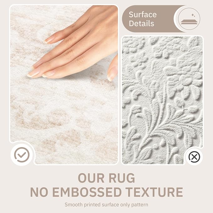 Soalmost 6x9 Area Rugs for Living Room, Washable Neutral Rug Beige Ivory | Vintage Floral Soft Stain Resistant Non-Slip Low Pile Thin Carpet for Dining Room Bedroom Kitchen Home Office Nursery 6'x9'