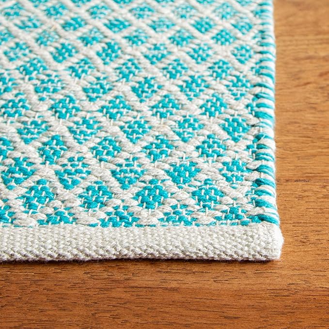 SAFAVIEH Montauk Collection Runner Rug - 2'3" x 12', Turquoise & Ivory, Handmade Cotton, Ideal for High Traffic Areas in Living Room, Bedroom (MTK601E)