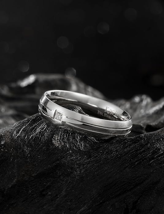 King Will Men's Titanium Wedding Band - 8mm Polished Band with Step Edges and Cross Design Featuring White Zirconia Insets Comfort Fit Size 7-14