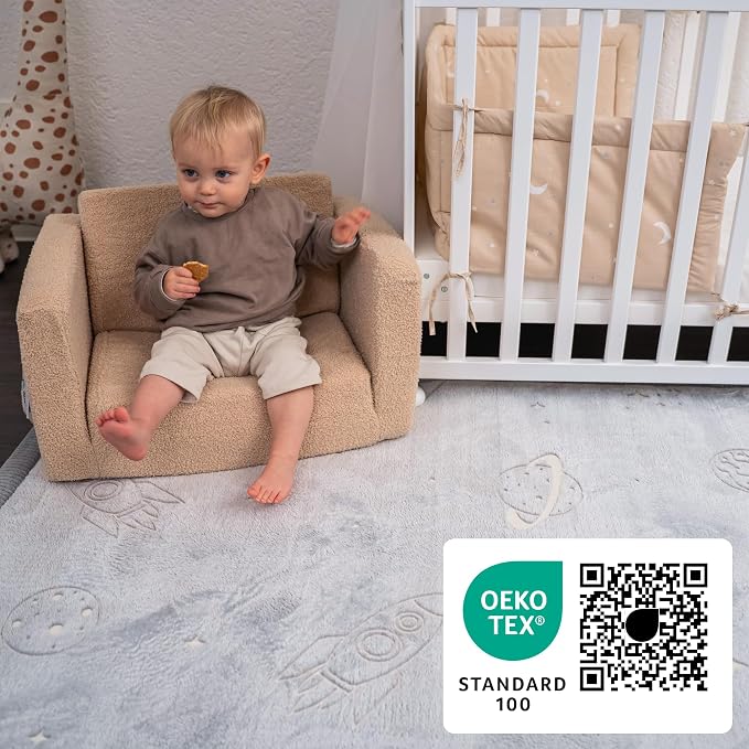 Hakuna Matte GlowCloud Baby Play Mat for Floor 47”x 67” Planets | Coral Velvet high-Density Foam Rug for Crawling & Cozy Play – Non-Slip, Water-Resistant, Easy-Care Tummy Time Mat