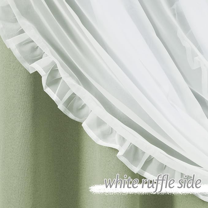 PONY DANCE 100% Blackout Curtains for Girl's Bedroom, Double Layer Grommet Curtain 84 inch Long with Sheer Overlay for Living Room, Nursery Kids Toddler Room Decor, Light Sage, 52" W x 84" L, 2 Panels