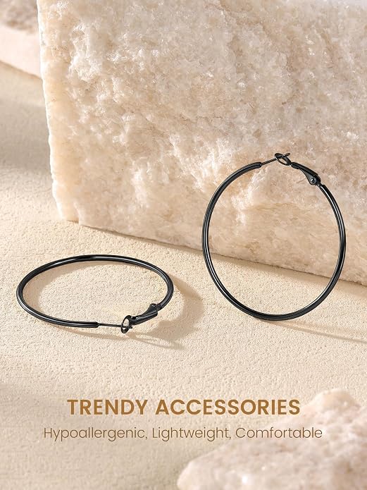 KeyStyle Gold Hoop Earrings for Women, Stainless Steel Hoops Earring Lightweight Loops, 2 mm Thick Hypoallergenic Circle Endless Thin Hoop (20/30/40/50/60/70/80/90/mm)