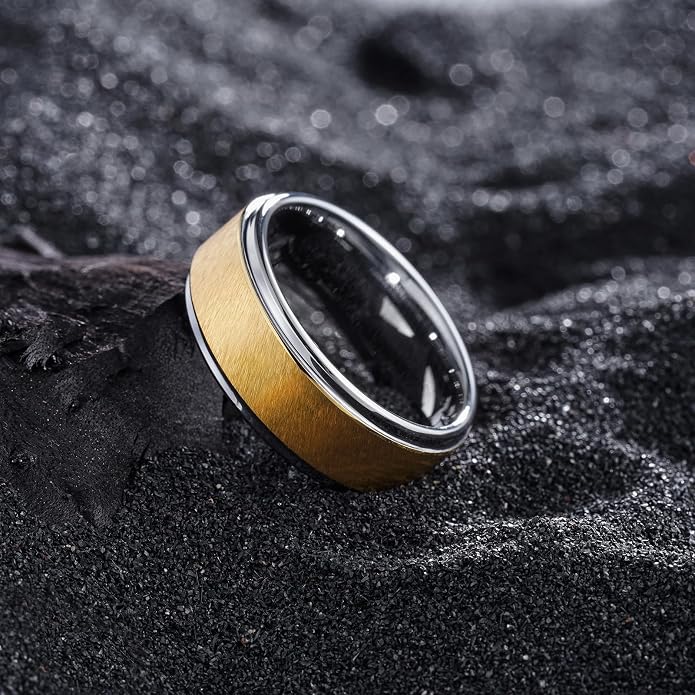 King Will Classic Tungsten Carbide Ring Brushed Two Grooved Center Hammered Design Mens Wedding Band for Men