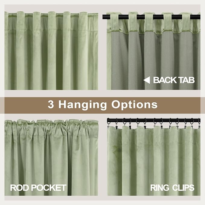 Sage Green Velvet Curtains 96 Inches Long 2 Panels for Living Room Darkening Soft Elegant Insulating Thermal Curtain for Summer Heat Blocking Light Sage Drapes for Sliding Glass Door Bedroom 96 Length