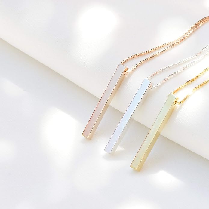 Xianofu Personalized Vertical Name Bar Necklace Fathers Day, Custom Message Engraved 4 Sided Bar Necklace Charm Stainless Steel Pendant for Men, Women