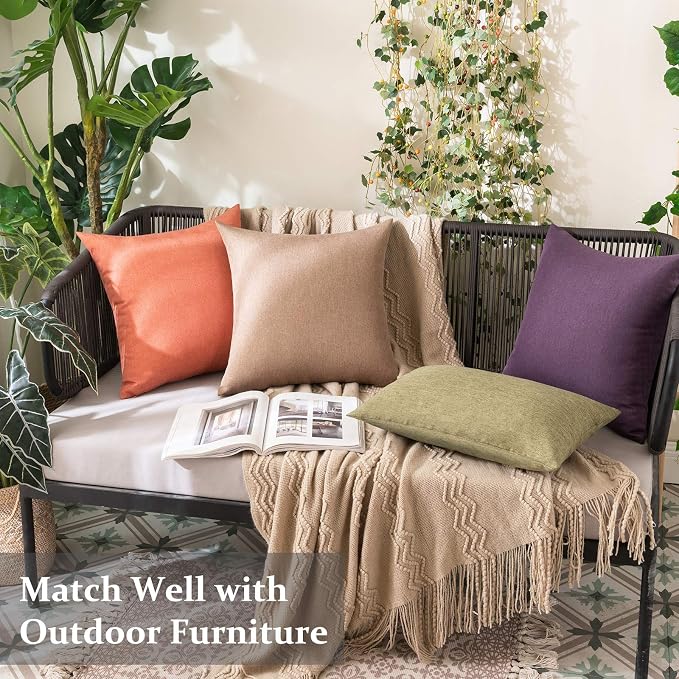 MIULEE Pack of 2 Decorative Outdoor Solid Waterproof Throw Pillow Covers Faux Linen Garden Farmhouse Cushion Cases for Patio Tent Balcony Couch Sofa 20x20 Inch Dark Green
