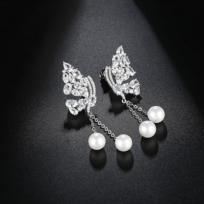Long Earrings for Women | Wedding Earrings for Women | Cubic Zirconia Dangling Earrings for Women | Rhinestone Long Tassel Wedding Bridal Dangle Earrings | Clear Cubic Zirconia Chandelier Long Dangle Earrings for Women