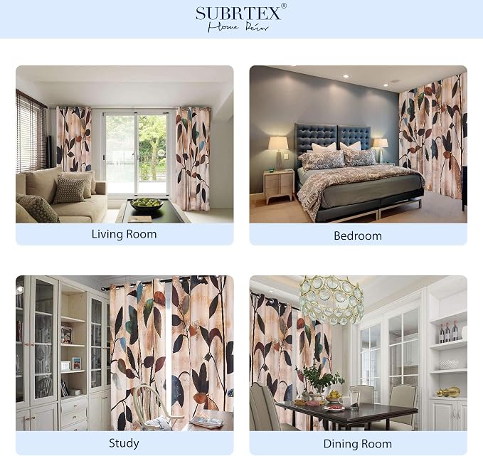 SUBRTEX Light Flitering Curtains 52Wx72L, Room Darkening Vibrant Floral Drapes, 50% Blackout, Semi Sheer Boho Farmhouse Curtains for Living Room, Brown