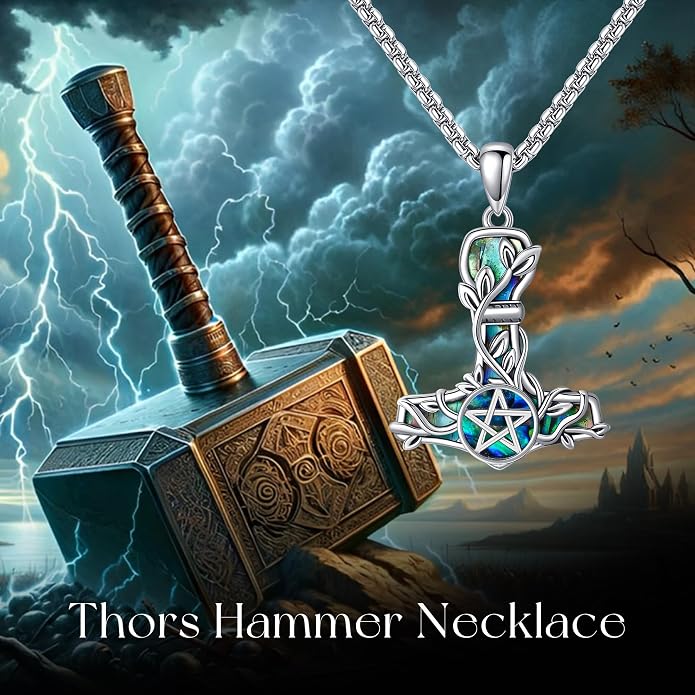 Thors Hammer Necklace Sterling Silver Tree of life Mjolnir Pendant Vegvisir Jewelry Gifts for Women Men