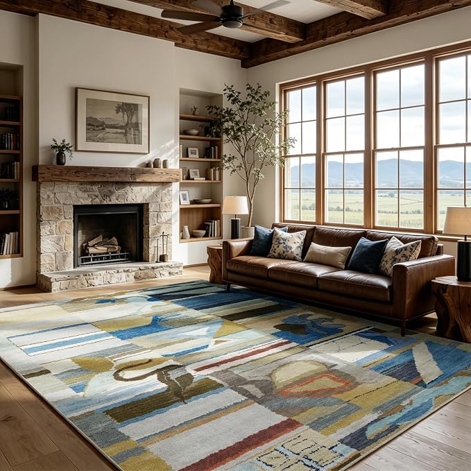 Washable Rugs 8x10 Area Rugs for Living Room,Bedroom,Dining Room-Modern Abstract Rugs with Non Slip Backing,Large Soft Carpet for High-Traffic Areas Nursery Farmhouse Home Office Decor