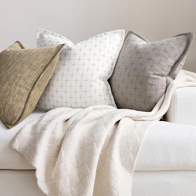ZWJD Pillow Covers 26x26 Set of 2 Soft Polyester Textured Pillow Covers with Stylish Flange Edge Cozy Farmhouse Throw Pillows for Couch Bed Sofa Living Room