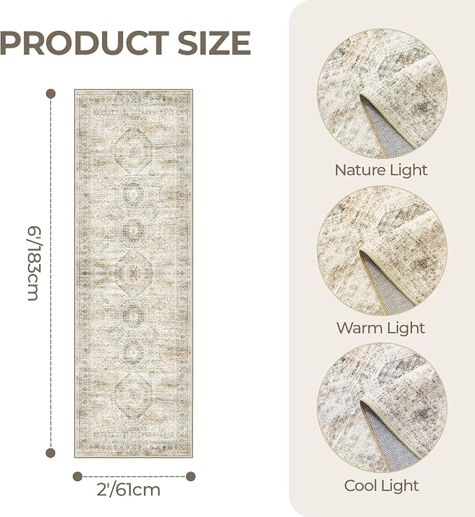 Washable Runner Rugs for Bedroom - 2x6 Runner Rug Non Slip, Ultra-Thin Entryway Runner, Soft Abstract Kitchen Runner for Hallway, Laundry, Bathroom, Indoor Door Mat(2'x6', Grey/Yellow)