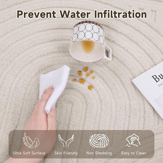 Pauwer 3x8 Washable Area Rugs for Living Room Modern Beige Solid Color Soft Fluffy Rugs for Bedroom Non Slip Boho Accent Indoor Mat Floor Carpet Cover for Kids Dining Room Kitchen Office