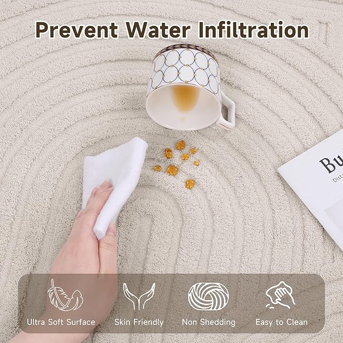 Pauwer 4ft Washable Area Rugs for Living Room Modern Beige Solid Color Soft Fluffy Rugs for Bedroom Non Slip Boho Accent Indoor Mat Floor Carpet Cover for Kids Dining Room Kitchen Office