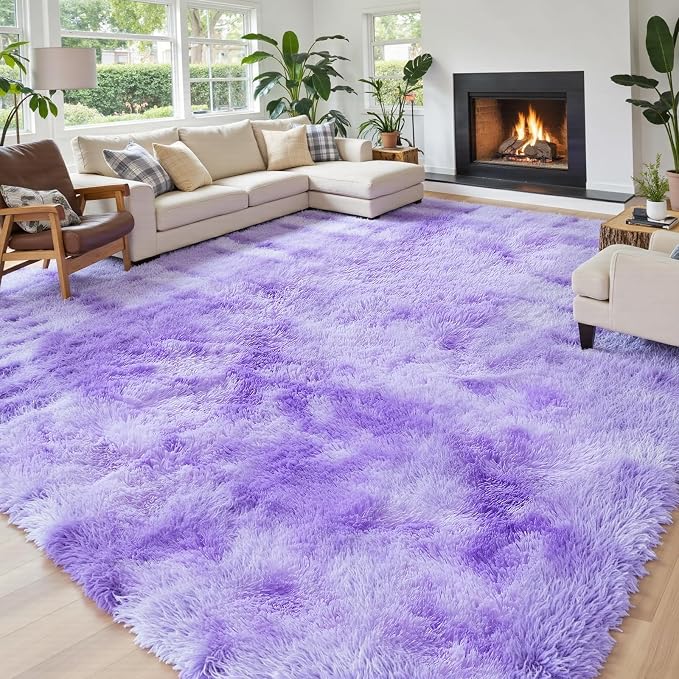 Rugs for Living Room 6x9, Alfombras para Salas Shag Large Plush Soft Area Rug, Shaggy Carpets for Bedroom, Home Decor Aesthetic (Purple Starry, 6x9 Feet)