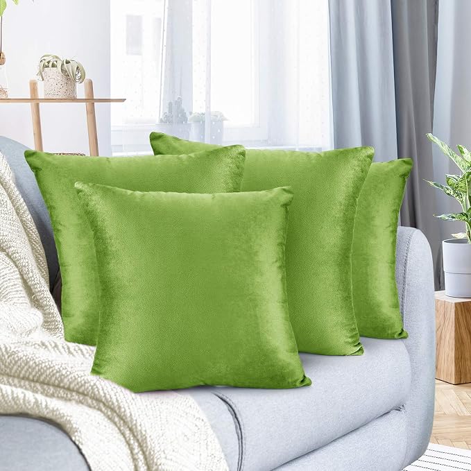 Nestl Throw Pillow Covers, Cozy Velvet Decorative Outdoor Pillow Covers 18X18 Inches, Soft Solid Cushion Covers for Sofa, Bed and Car, Set of 4 - Garden Green
