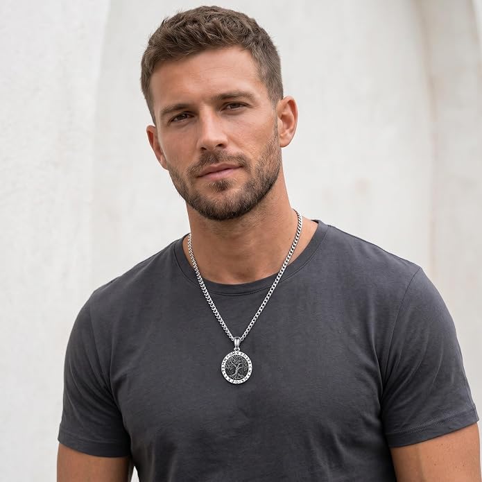 Lion/Anchor/Yggdrasil/Empty Tomb Pendant Necklace Stainless Steel 22+2 Chain Jewelry For Men Father Women Unisex