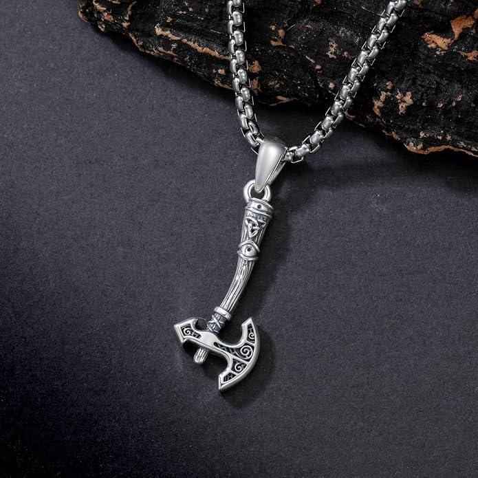 Viking Axe Necklace 925 Sterling Silver Norse Viking Jewelry Gift for Men Women