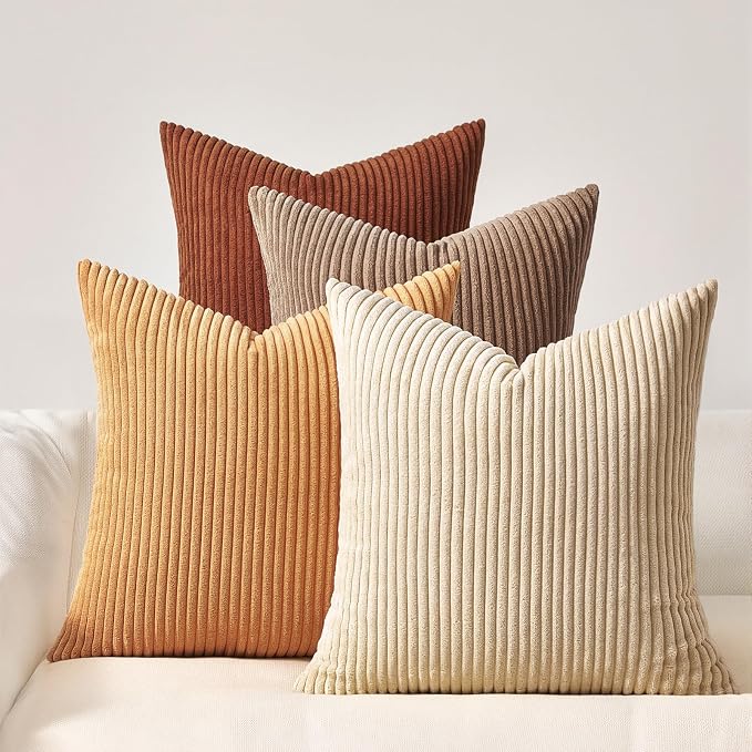 Topfinel 24x24 Inch Pillow Covers Set of 4 Yellow Brown Gradient Farmhouse Pillow Case Rustic Modern Soft Corduroy Striped Decorative Cushion Cover for Sofa Couch Living Room Bedroom