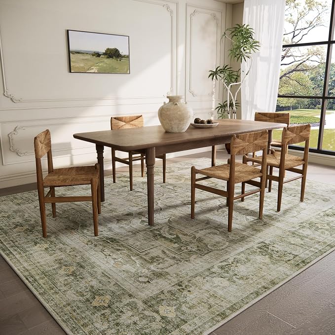 6x9 Area Rugs for Living Room: Washable Bedroom Rug Non Slip Low Pile Soft Faux Wool Non Shedding Distressed Vintage Boho Large Carpet for Dining Room Under Table Kitchen Nursery Entryway Farmhouse