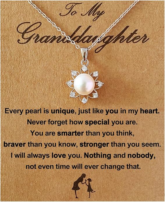 Granddaughter Necklace - Granddaughter Gifts from Grandma, Graduation Gifts for Her, Birthday Christmas Confirmation Wedding Keepsake Jewelry gifts for Granddaughter Teen Girls, Sterling Silver Freshwater Pearl Necklace