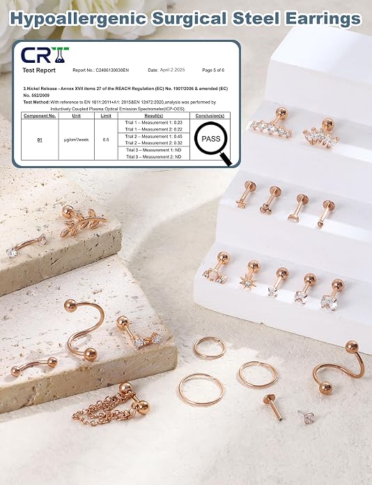 ORAZIO 16 Gauge Cartilage Earrings for Women-Hypoallergenic Surgical Stainless Steel Tragus Earring Set Threadless Flat Back Earrings Push in Nose Studs Daith Conch Tragus Helix Piercing Jewelry