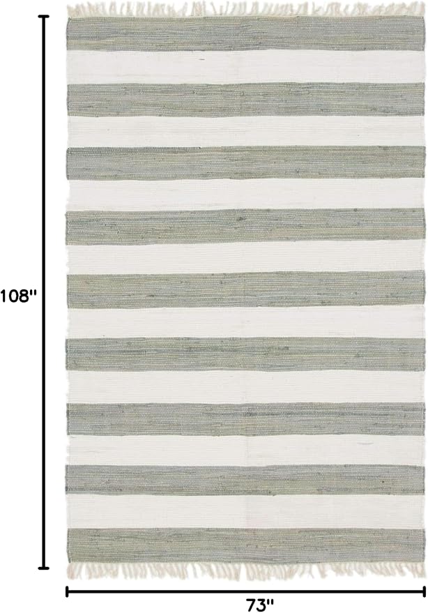 Unique Loom Chindi Rag Collection Area Rug - Striped (6' 1" x 9' Rectangle, Gray/ Ivory)