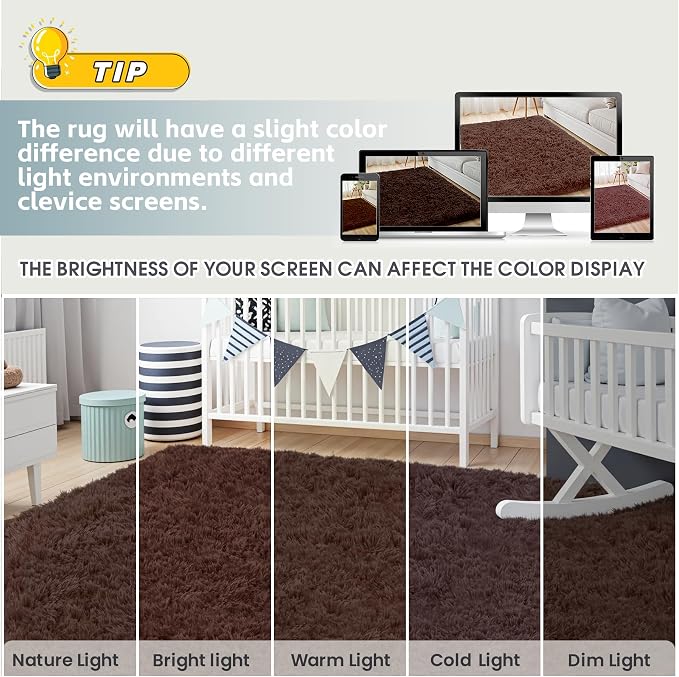 5x7 Area Rug for Living Room, Ultra Soft Fluffy Shag Rugs for Bedroom, Non-Slip Large Fuzzy Plush Rug Indoor Floor Carpet for Nursery Kids Office Dorm Modern Decor, Brown