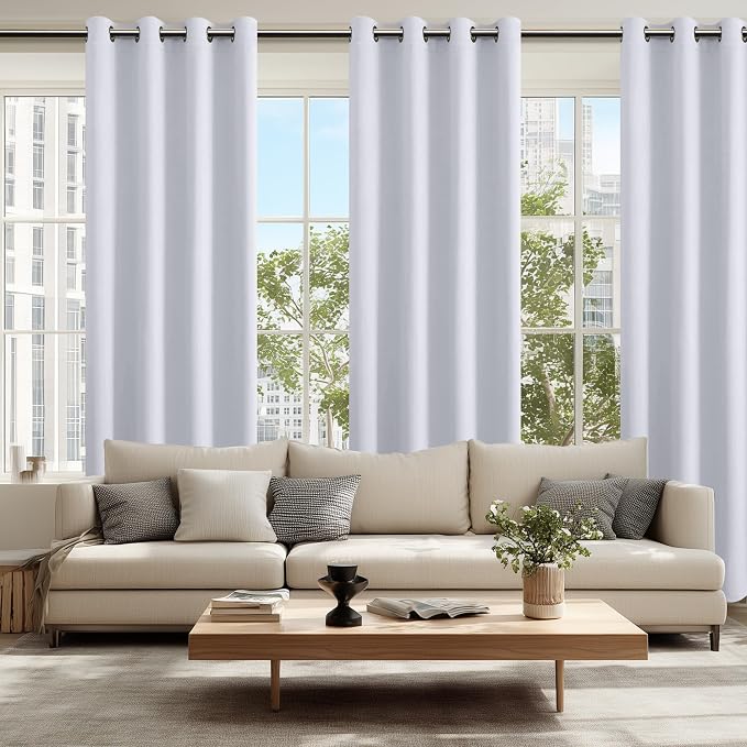 Hiasan Blackout Curtains for Bedroom, 52 x 84 Inches Long - Thermal Insulated & Energy Saving Window Curtains for Living Room, 2 Drape Panels Sewn with Tiebacks, Greyish White