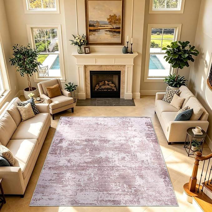 9x12 Area Rugs Living Room Rug Abstract Washable Rug Non-Slip Soft Low Pile Indoor Floor Stain Resistant Thin Carpet for Bedroom Dining Room Home Office Farmhouse Nursery - Navy Blue & Ivory 9' x 12'