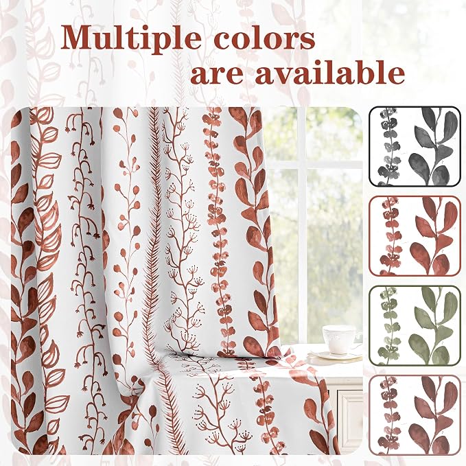 MEETSKY Terracotta Blackout Curtains 95 Inches Long 2 Panels - Burnt Orange Curtains for Living Room Thermal Insulated Rod Pocket Drapes for Bedroom, Leaf Print Window Treatment, 50" Wide