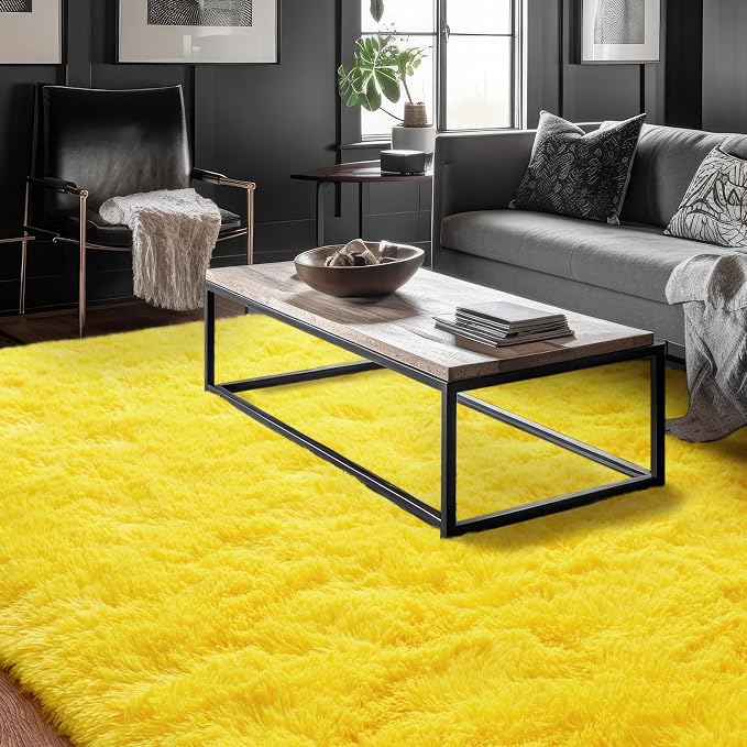 Dssimo Yellow Rug for Bedroom Living Room, 9x12 Soft Shaggy Area Rugs | Large Plush Fluffy Upgrade Non-Slip Yellow Area Rug for Nursery Kids Room Dorm Room Home Decor, Indoor Plush Floor Carpet