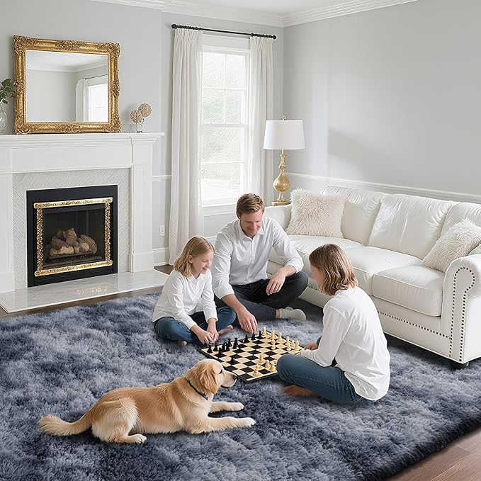 yongyangjuxin Fluffy Rug Shag Area Rug, Mottling Dark Grey 9x12 Area Rugs for Living Room, Large Shag Area Rugs for Bedroom Room Home Decor, Upgrade Anti-Skid Rectangular Fuzzy Rugs
