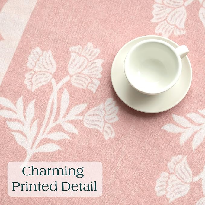 Pink Boho Bathroom Rug - 2x3 Scalloped Floral Girls Bedroom Rugs Soft Boho Runners for Hallways Small Accent Throw Rugs for Bedroom Entryway Kitchen Laundry Room Powder Room Dorm Bedside