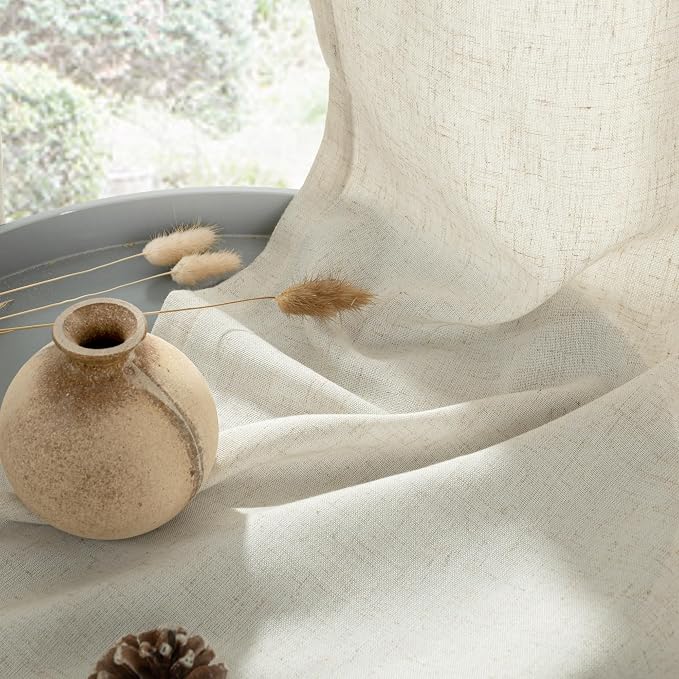 YoungsTex Natural Linen Curtains 72 Inch Length 2 Panels for Living Room, Light Filtering Window Drapes Semi Sheer with Grommet No See Through for Bedroom, 42 X 72 Inch