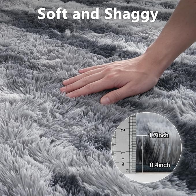 Extra Large 8x10 Area Rugs for Living Room Decor, Non-Slip Shaggy Tie-Dyed Rugs for Bedroom Kids Playroom Dorm Room, High Pile Ultra Soft Carpet, Grey