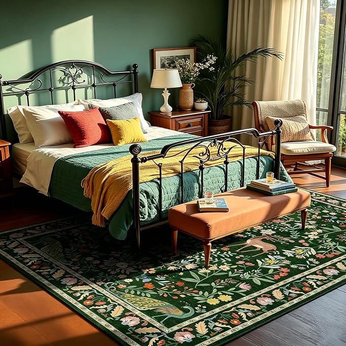 Lunasun Green 5x7 Area Rug for Living Room - Cottage Core Rug for Bedroom, Dining Room, Kids Playroom, Home Office, Floral Washable Non Slip Floor Décor
