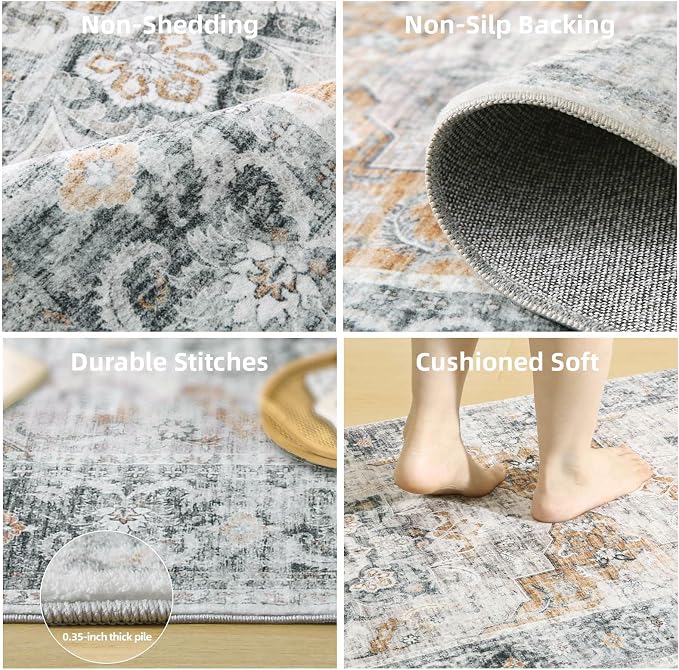 Runners for Hallway Kitchen Runner Rugs: 2'x 10' Washable Runner Rug Boho Non Slip Long Floor Rug with Rubber Backing Faux Wool Vintage Carpet Runners for Entryway Indoor Foyer Bedroom Living Room