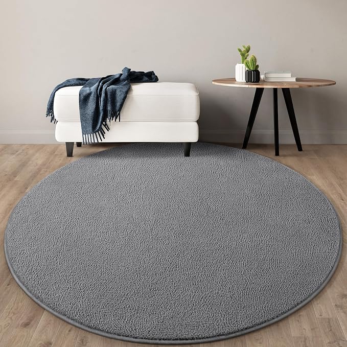 Gifeas Ultra Soft Round Area Rugs for Living Room Bedroom, 5x5 Feet Grey Thickened Memory Foam Modern Indoor Circle Carpets, Non-Slip Comfy Circular Rug for Boys Girls Nursery Room Home Decor